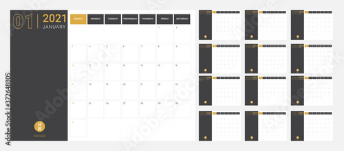 2020 Calendar - illustration. Template. Mock up Week starts Sunday.