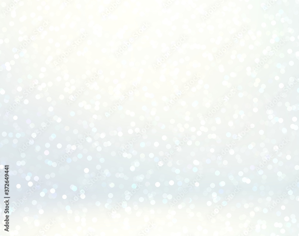 New year decorative white room 3d. Light bokeh flying. Pastel blank blur background. Winter holiday subtle illustration.