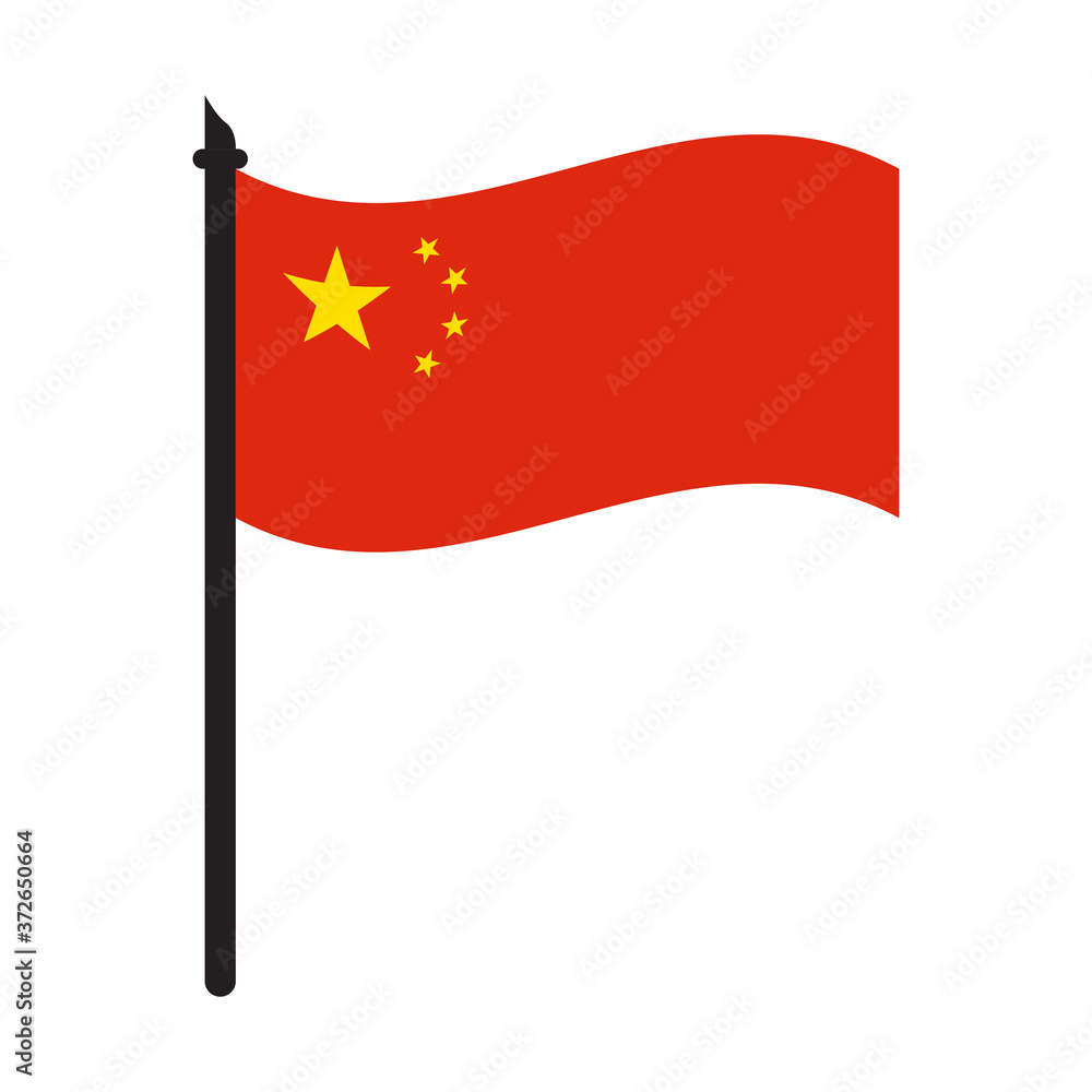 China waving flag on flagpole. icon vector illustration. China waving flag on flagpole. icon vector illustration.