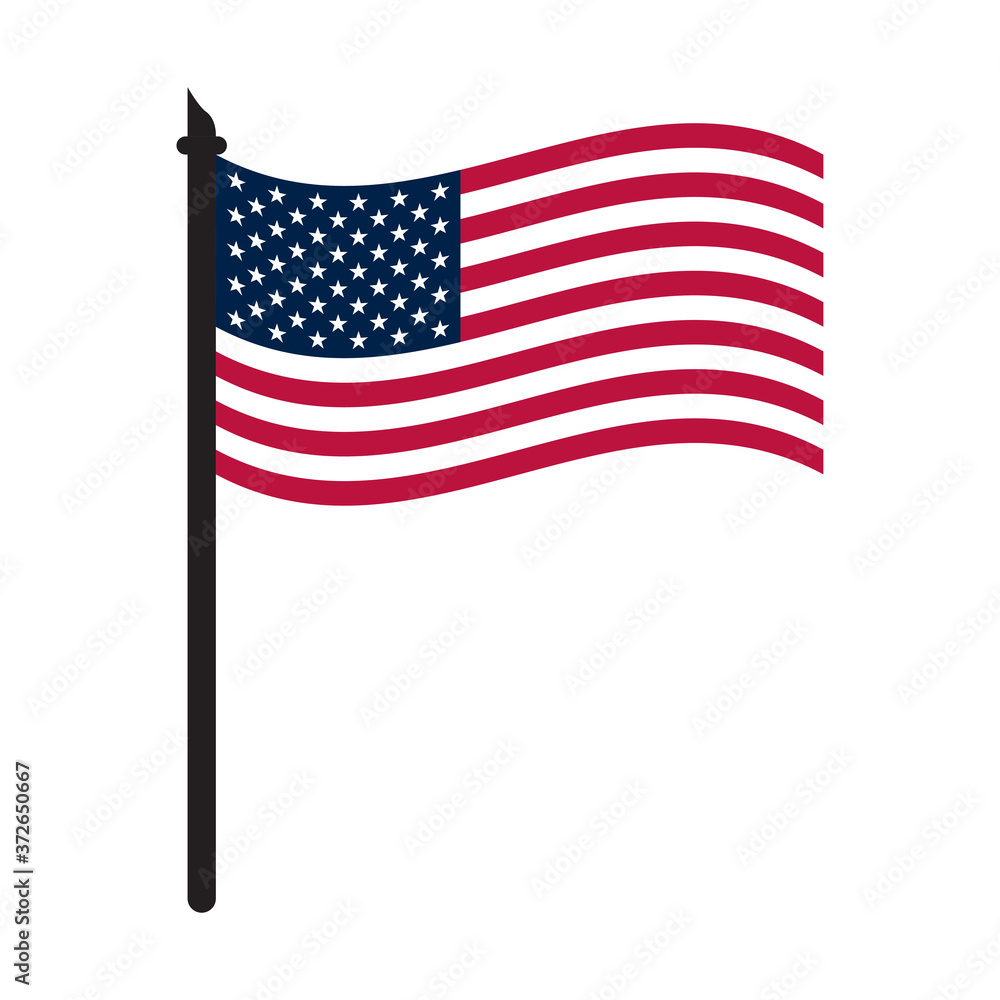 United States of America waving flag on flagpole. icon vector illustration. United States of America waving flag on flagpole. icon vector illustration.