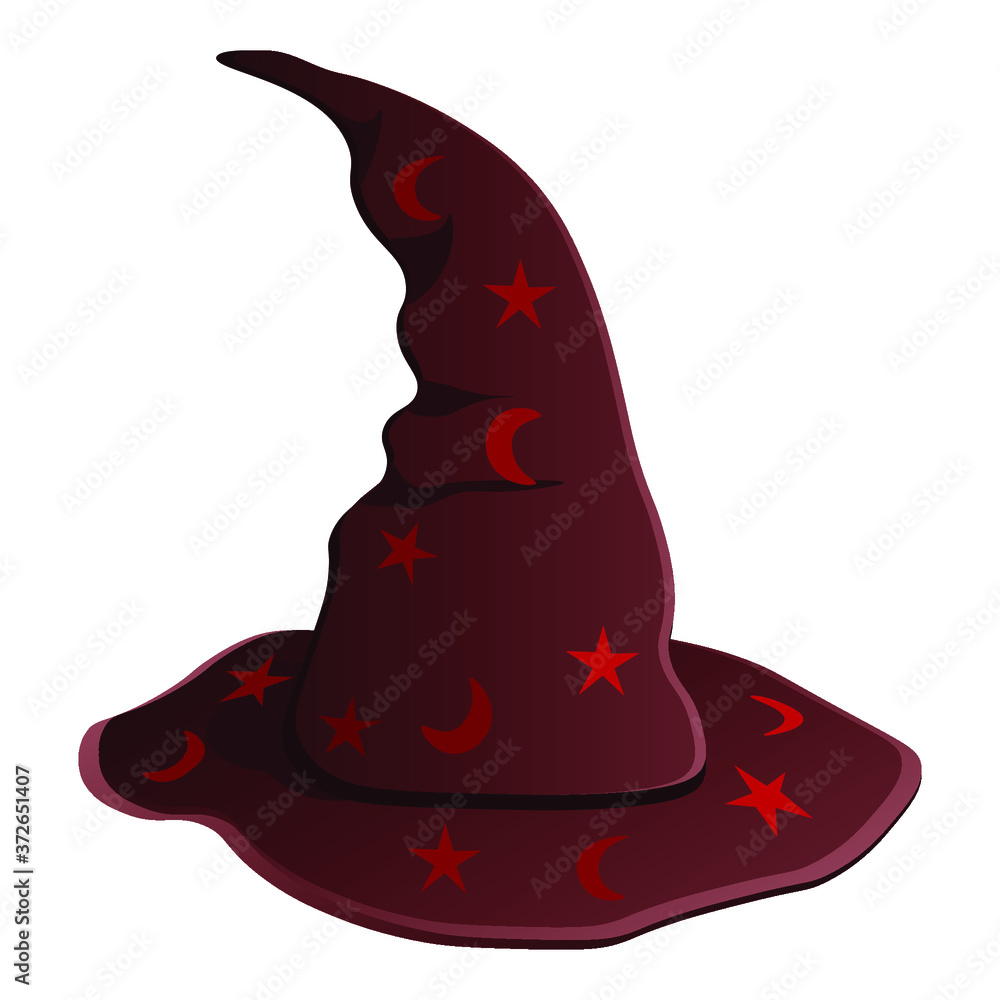Red wizard hat with stars and moon. Vector illustration Red wizard hat with stars and moon. Vector illustration