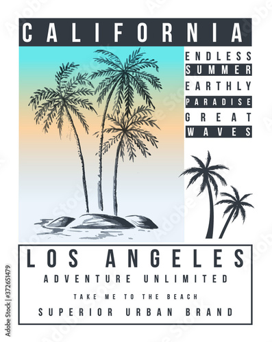 Retro California beach vector graphic for t-shirt prints, posters and other uses.