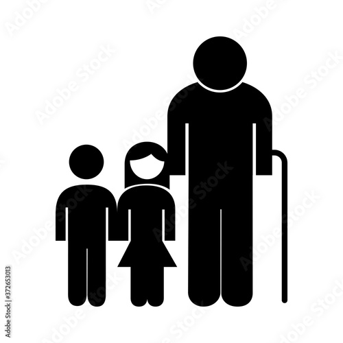 old grandfather with granddaughter and grandson silhouette style icon