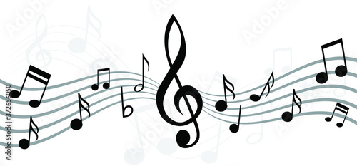 Musical notes stave line pattern symbols icon for staff and music note theme Transparent background wave Piano, jazz sound notes Fun vector key sign Classic clef Doodle quaver G melody on paper