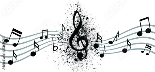 Musical notes stave line pattern symbols icon for staff and music note theme Transparent background wave Piano, jazz sound notes Fun vector key sign Classic clef Doodle quaver G melody on paper