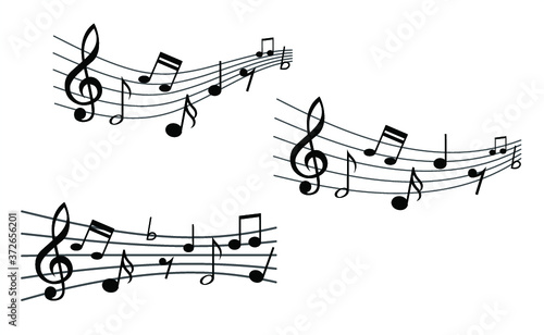 Musical notes stave line pattern symbols icon for staff and music note theme Transparent background wave Piano, jazz sound notes Fun vector key sign Classic clef Doodle quaver G melody on paper