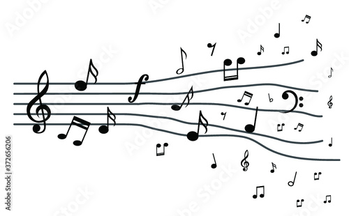 Musical notes stave line pattern symbols icon for staff and music note theme Transparent background wave Piano, jazz sound notes Fun vector key sign Classic clef Doodle quaver G melody on paper