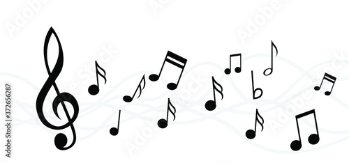 Musical notes stave line pattern symbols icon for staff and music note theme Transparent background wave Piano, jazz sound notes Fun vector key sign Classic clef Doodle quaver G melody on paper