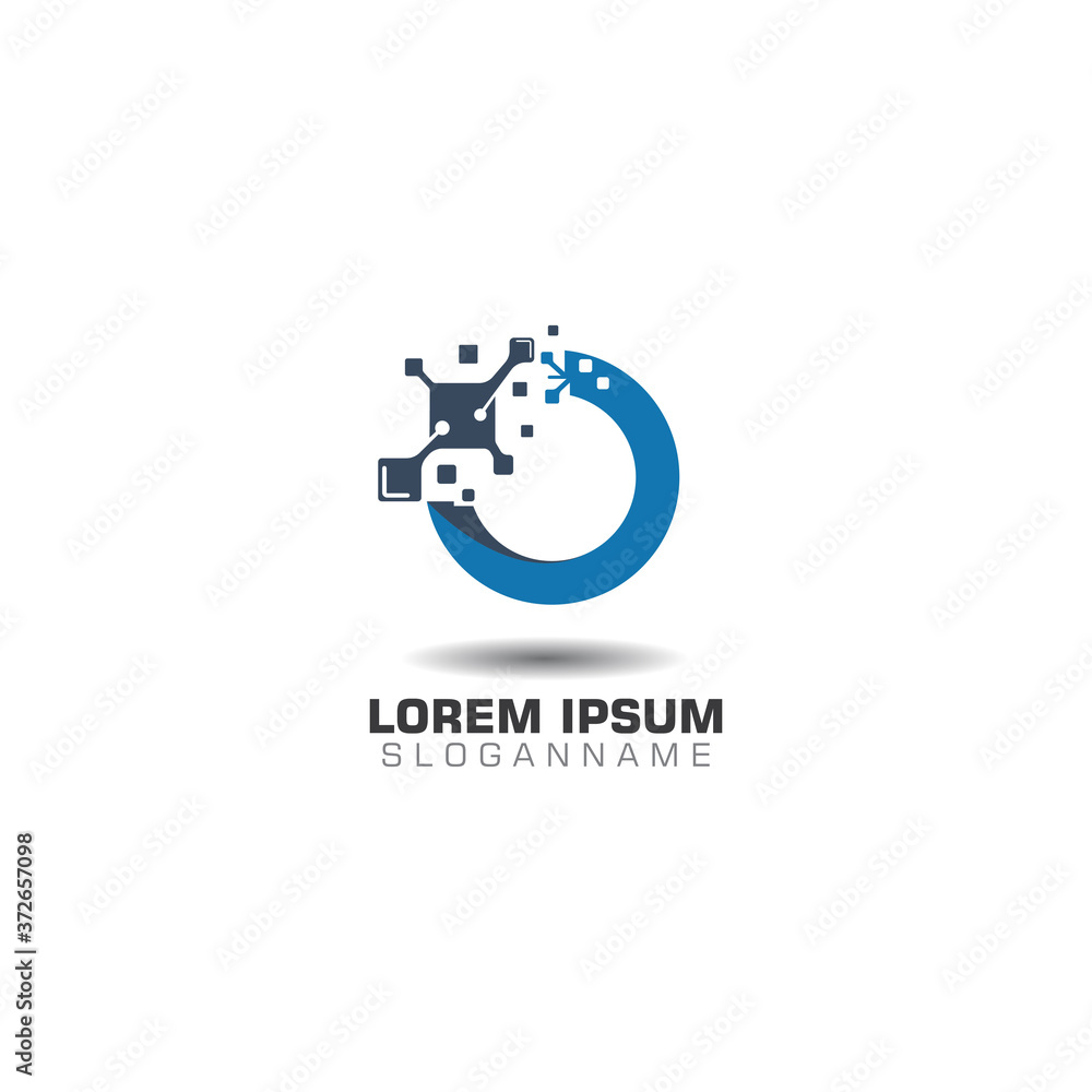 O letter pixel logo with Technology template concept network icon vector
