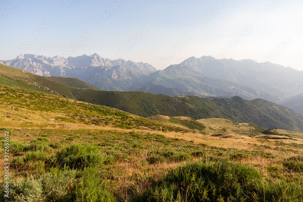 Mountainous landscape from the top of a mountain Coriscao in Leon, Spain