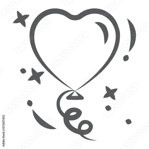 
Heart balloon filled with helium gas, doodle line vector style 
