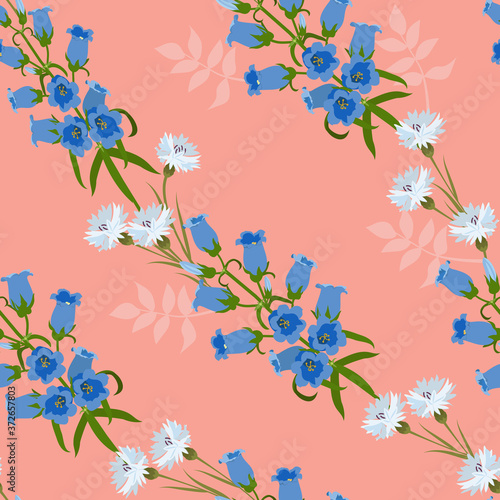 Seamless vector illustration with cornflowers and campanula