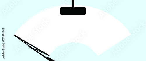 Car wiper clean the glass. Rain and snow on background. Wipers cleans the windshield. Fun vector sign.