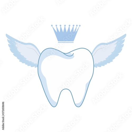 Tooth with crown and wings, dental care, stomatology logo isolated on white background. Business clipart, clinic service stock vector illustration.