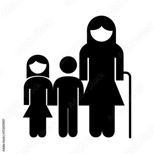 family grandmother figure with grandson and granddaughter silhouette style icon