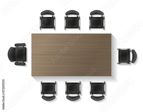 Work space for business meetings and brainstorming. Office table. (View from above) Top view of a conference room. 