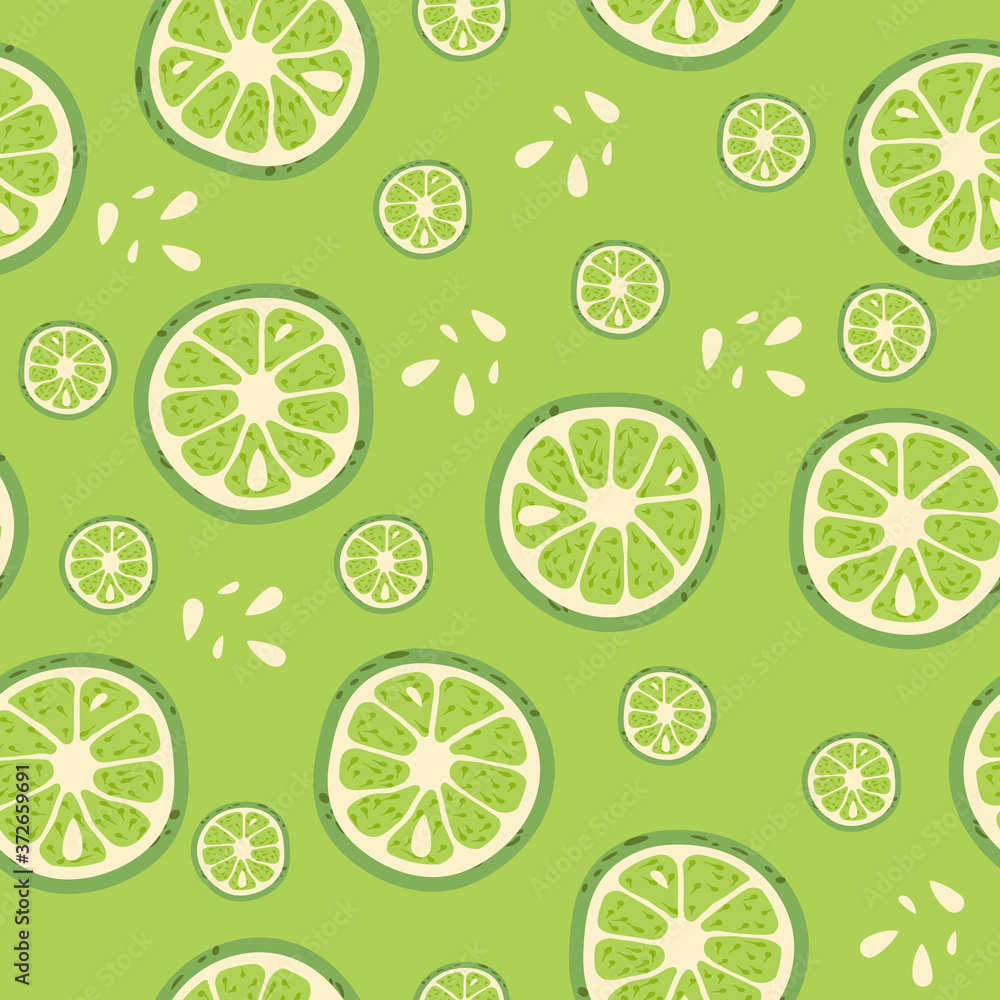 Fruit seamless pattern design with lime pieces. Vector illustration.
