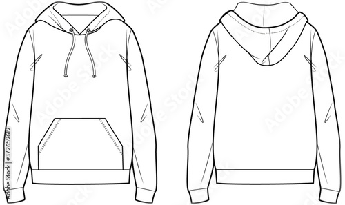 white hoodie with pocket technical sketch