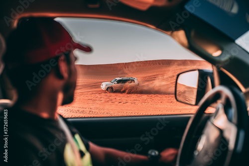 Safari vehicle at desert 