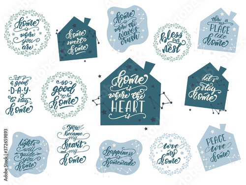 Home Phrases lettering set. Vector illustration.
