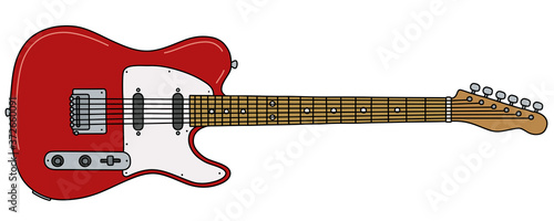 The vectorized hand drawing of a classic red electric guitar photo