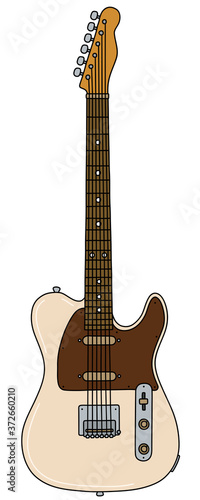 The vectorized hand drawing of a retro cream electric guitar
