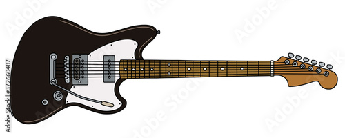 The vectorized hand drawing of a classic black electric guitar