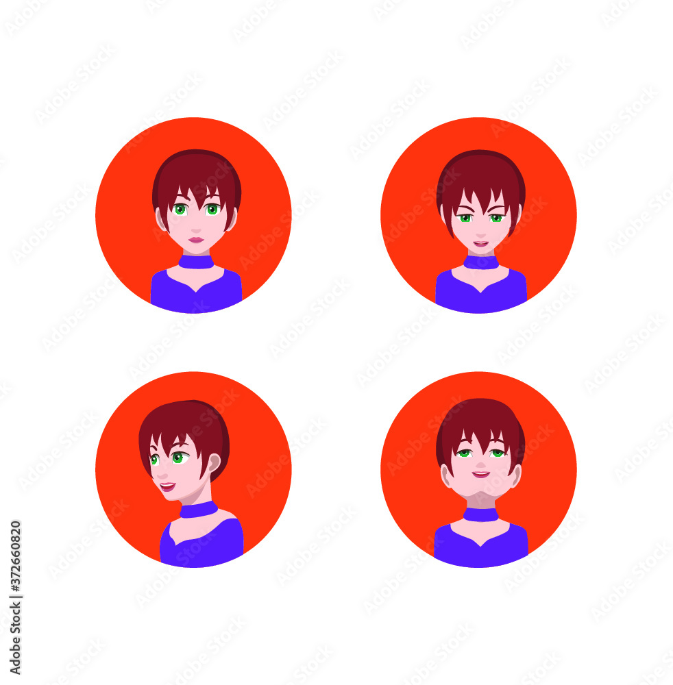 Set of people icons in flat style with faces. Vector women, men with color background Set of people icons in flat style with faces. Vector women, men with color background