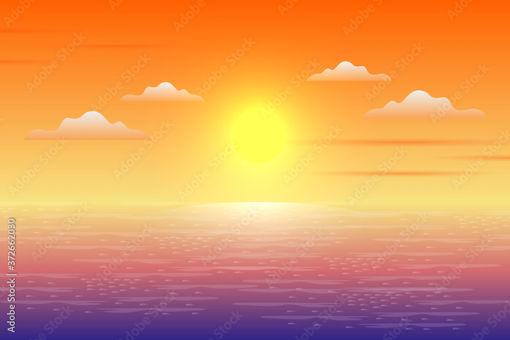Sunset landscape with mountain and sky illustration	
