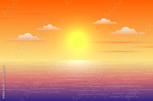 Fotografie, Obraz Sunset landscape with mountain and sky illustration