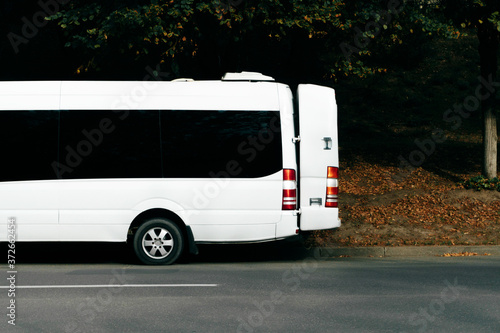 Photo of part of micro bus, urban transport concept, school auto.