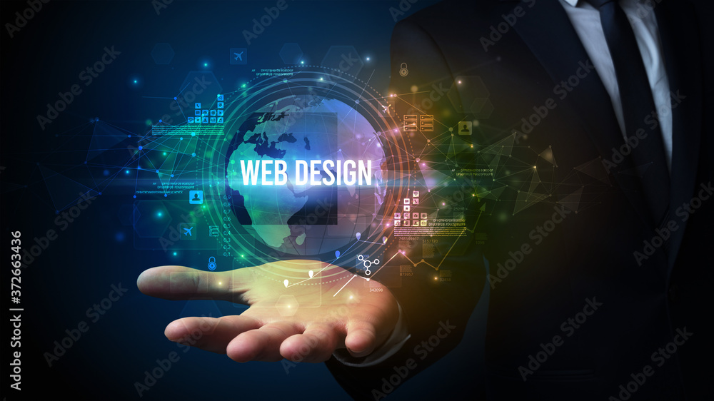 Elegant hand holding WEB DESIGN inscription, digital technology concept Elegant hand holding WEB DESIGN inscription, digital technology concept