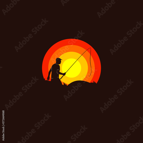 Silhouette of fisherman logo design vector