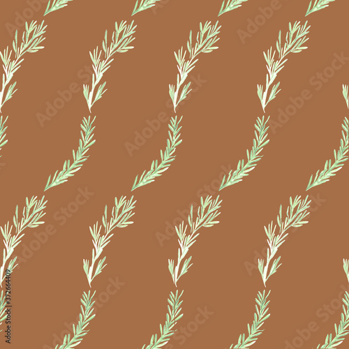 Rosemary pattern. Watercolor hand drawn illustration, isolated on brown background