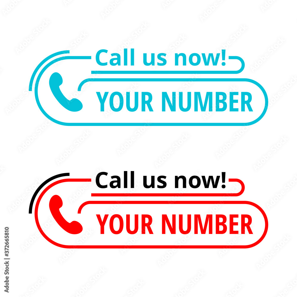 Call us now - button template for phone number block in website header - thin line frame with phone headset pin form pictogram and sample text Call us now - button template for phone number block in website header - thin line frame with phone headset pin form pictogram and sample text