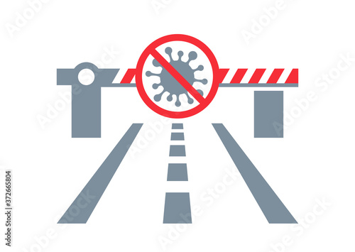 Observatory on Border Crossings Status due to COVID-19 - customs car barrier with prohibit sign - crossed out virus - isolated vector illustration