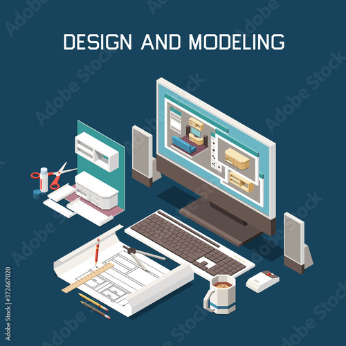 Carpentry Modeling Isometric Composition  