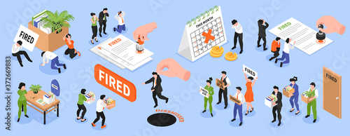 Isometric Dismissal Icon Set