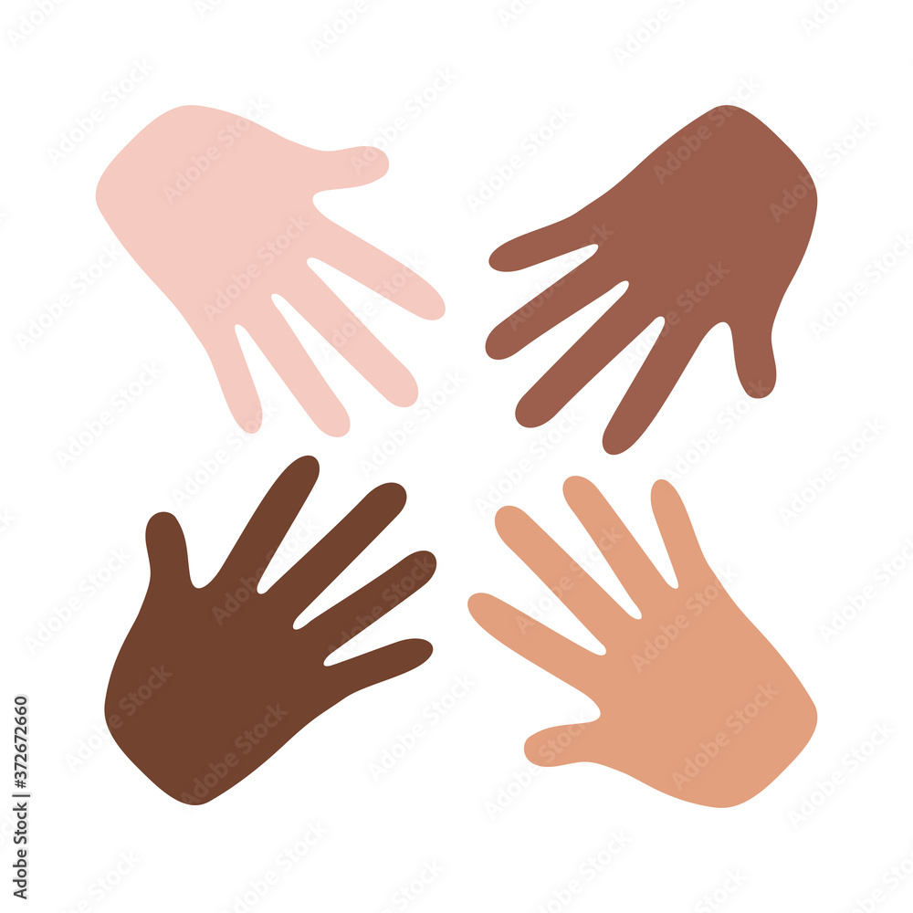 interracial hands teamwork flat style icon