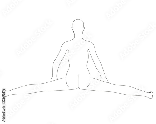 The contour of a girl sitting on a twine. Back view. Vector illustration