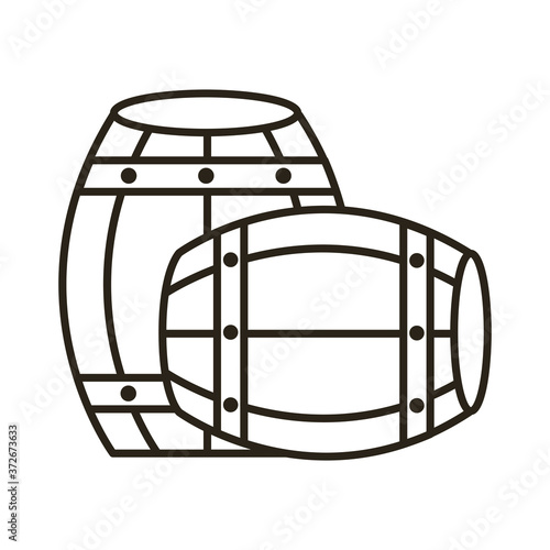 beer barrels wooden oktoberfest line style icon