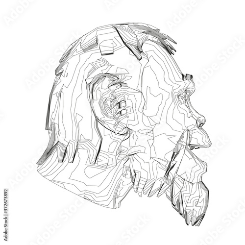 Contour head of a Neanderthal. Contour head of a prehistoric man. Side view. Vector illustration