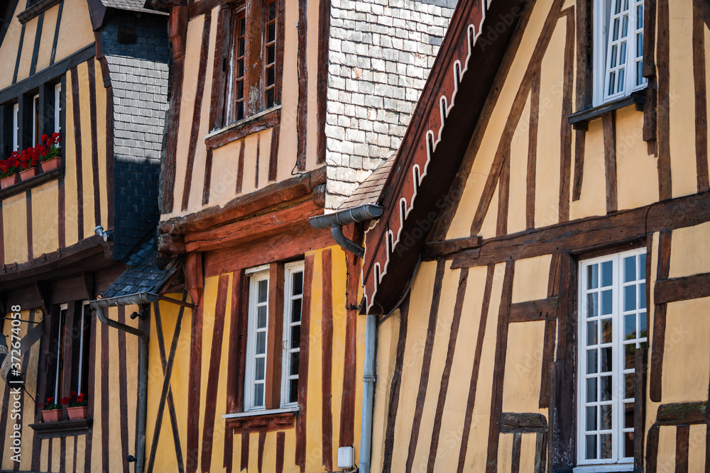 Timber framing houses at the historic center of Fougères, Brittany ...