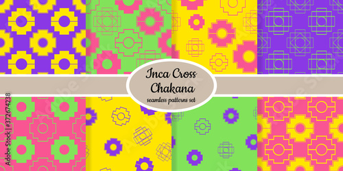 Collection of seamless patterns with Inca Cross Chakana designed for web, fabric, paper and all prints 