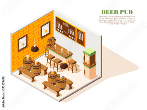 Beer Pub Isometric Composition