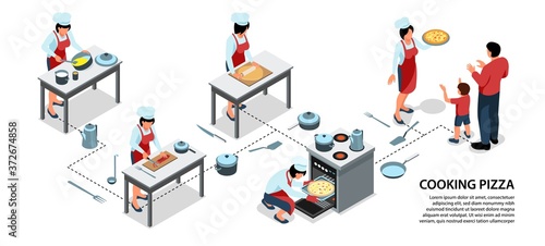 Cooking Pizza Isometric Infographics