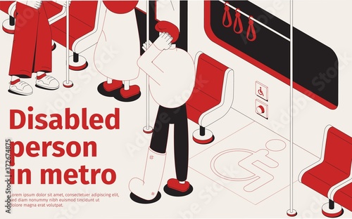 Disabled Person In Metro Illustration