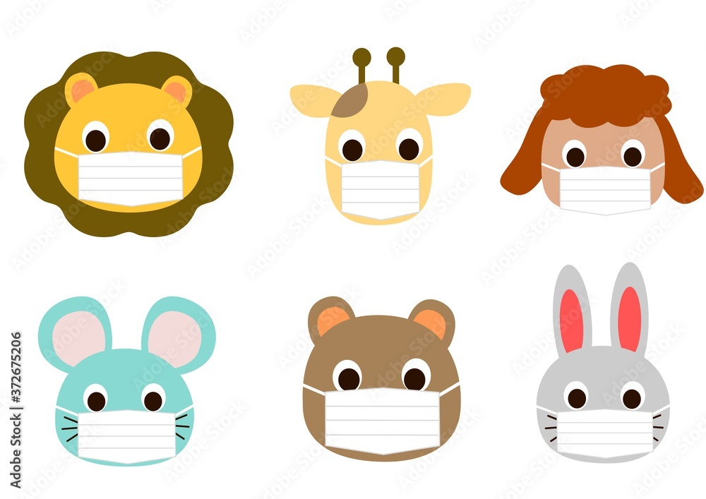 マスクをしている動物の顔 マスクをしている動物の顔