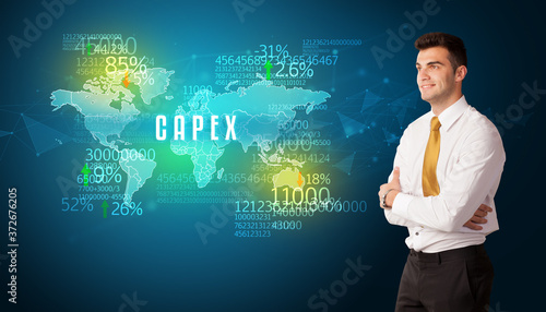 Businessman in front of a decision with CAPEX inscription, business concept