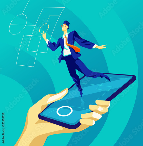 Un manager interagisce con la realtà virtuale su uno smartphone